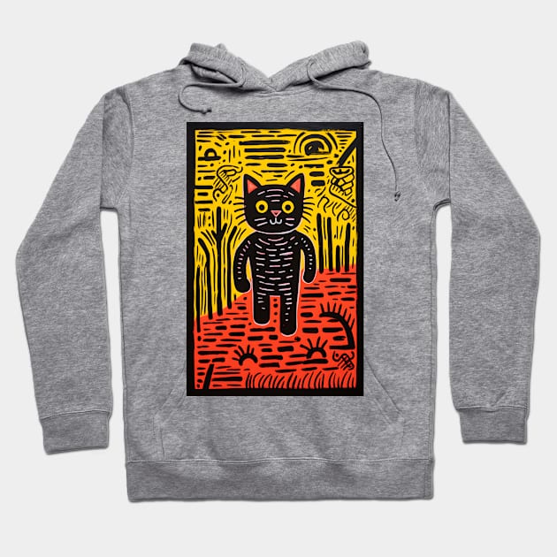 Riso-graphic Cat's Joyful Field Hoodie by AestheticsArt81